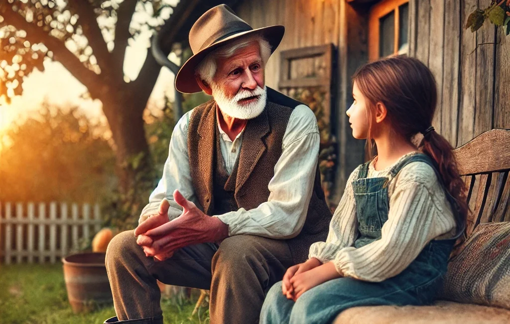 Avô conversando com menina. Imagem criada pelo chatGPT